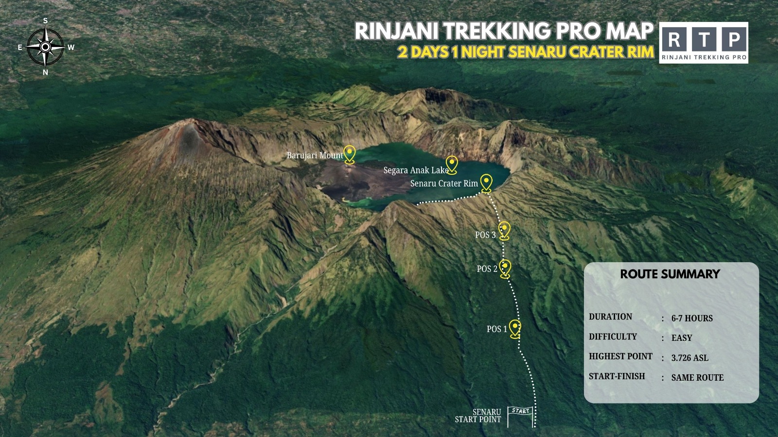 Rinjani Trekking Route Map 2D1N Senaru Rim