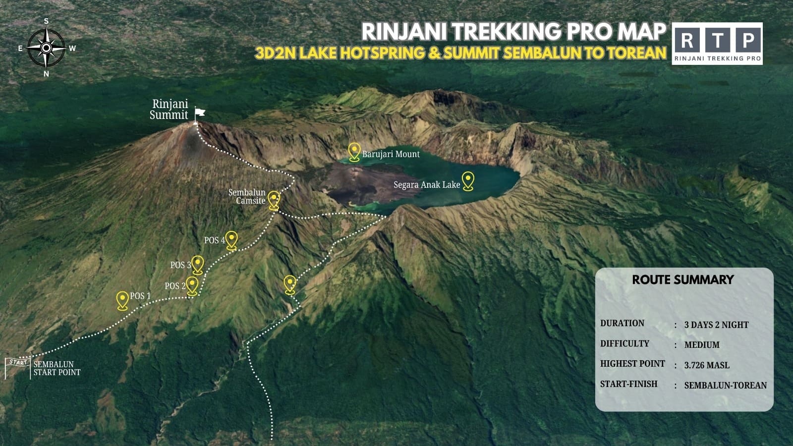Rinjani Trekking Pro Map 3D2N Sembalun to Torean